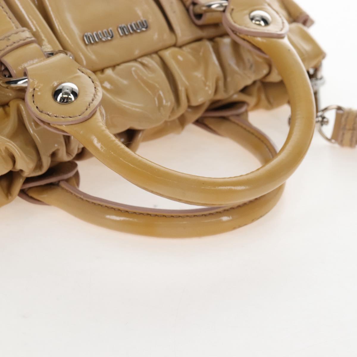 Miu Miu Hand Bag Patent leather 2way Beige Silver Auth 167774A