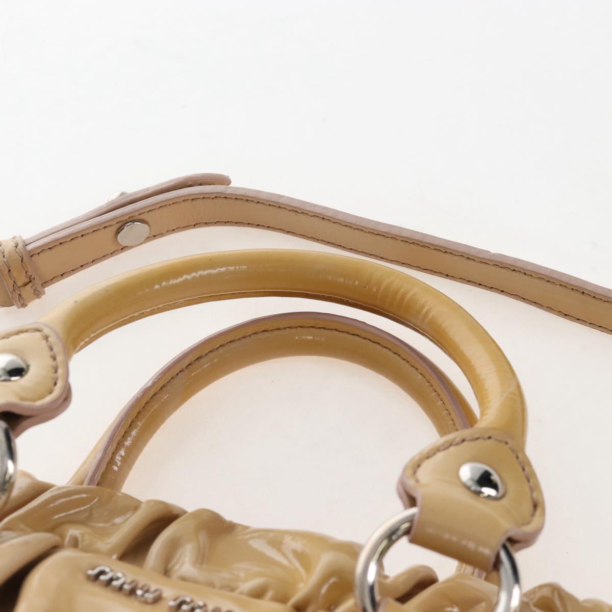 Miu Miu Hand Bag Patent leather 2way Beige Silver Auth 167774A