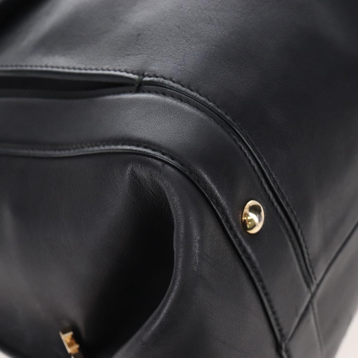 Salvatore Ferragamo Gancini Hand Bag Leather 2way Black Gold Auth 167785V