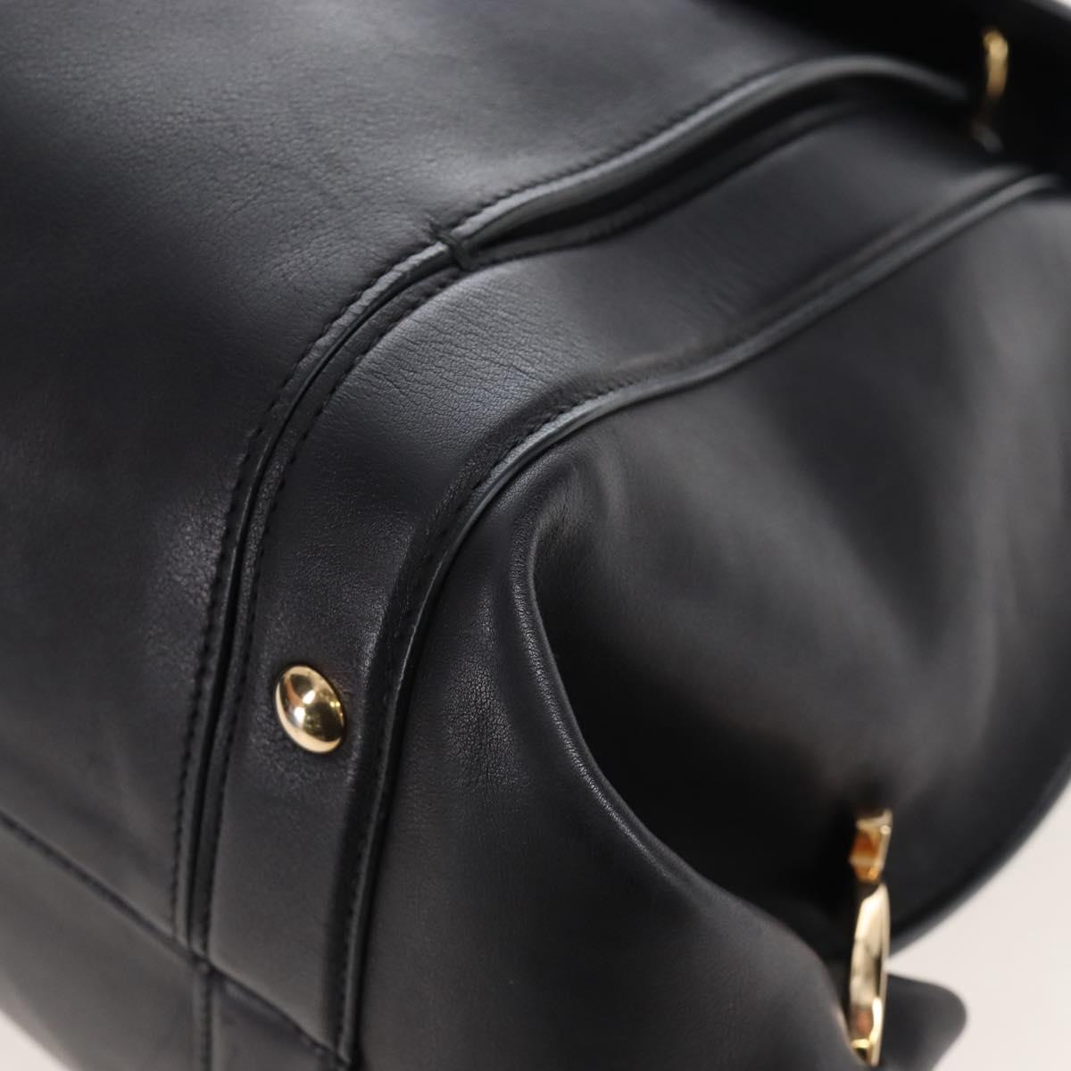 Salvatore Ferragamo Gancini Hand Bag Leather 2way Black Gold Auth 167785V