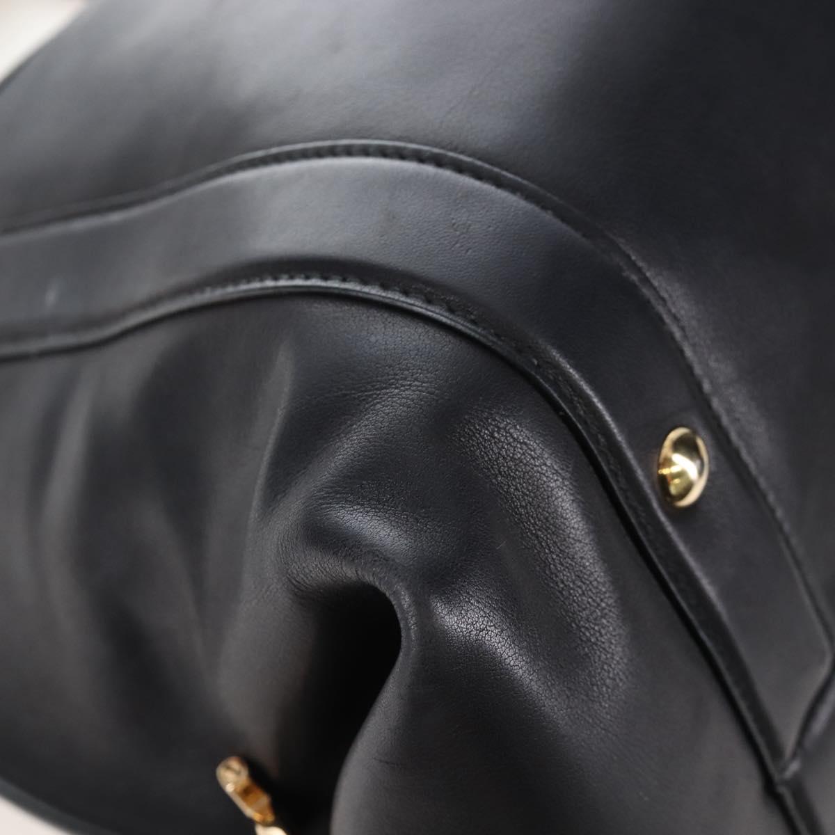 Salvatore Ferragamo Gancini Hand Bag Leather 2way Black Gold Auth 167785V