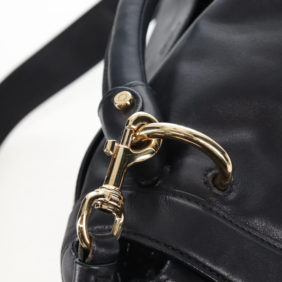 Salvatore Ferragamo Gancini Hand Bag Leather 2way Black Gold Auth 167785V