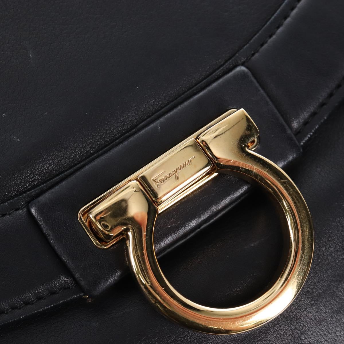 Salvatore Ferragamo Gancini Hand Bag Leather 2way Black Gold Auth 167785V