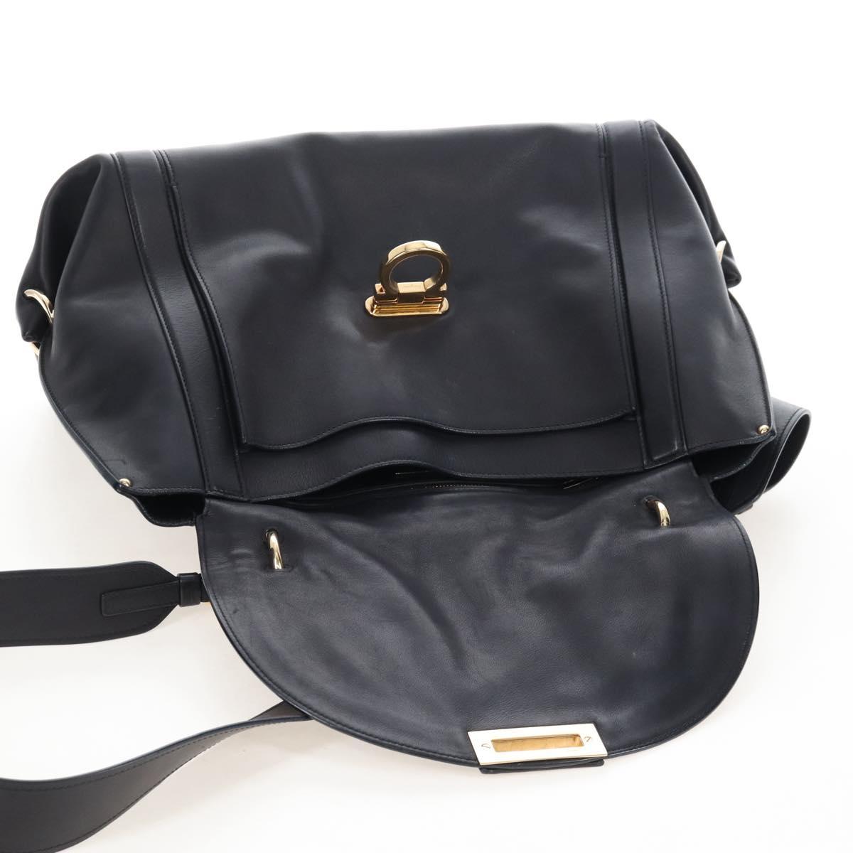 Salvatore Ferragamo Gancini Hand Bag Leather 2way Black Gold Auth 167785V