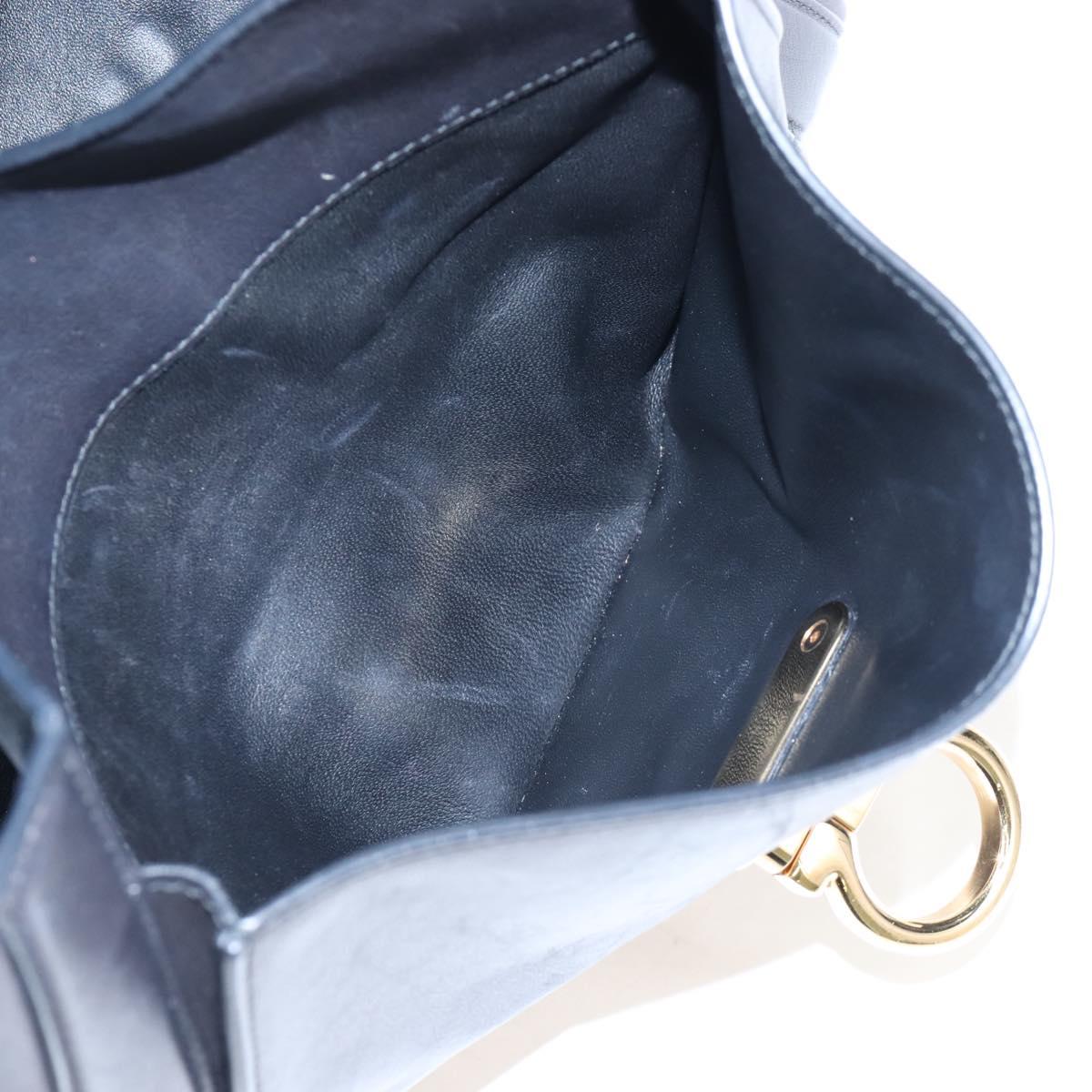 Salvatore Ferragamo Gancini Hand Bag Leather 2way Black Gold Auth 167785V