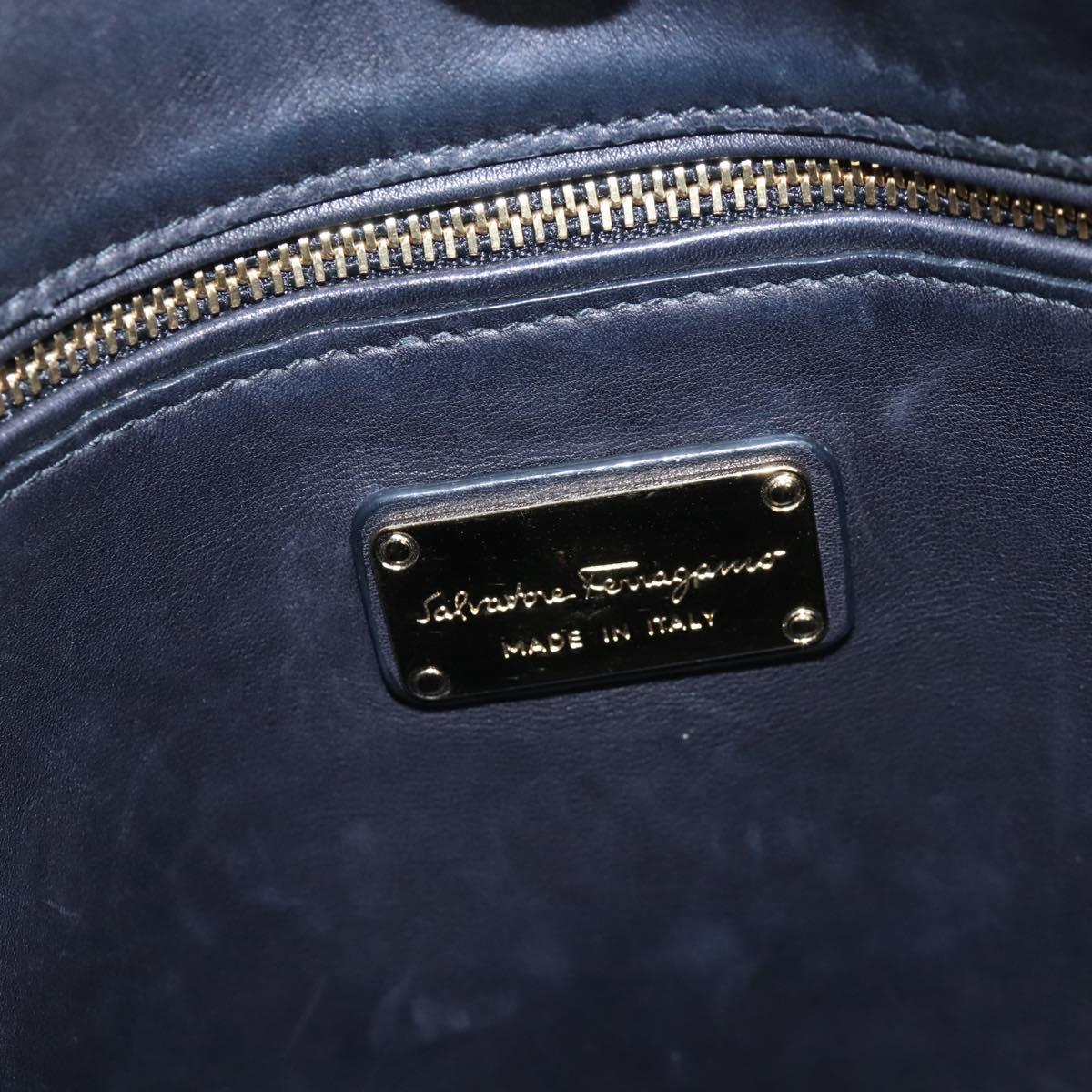 Salvatore Ferragamo Gancini Hand Bag Leather 2way Black Gold Auth 167785V