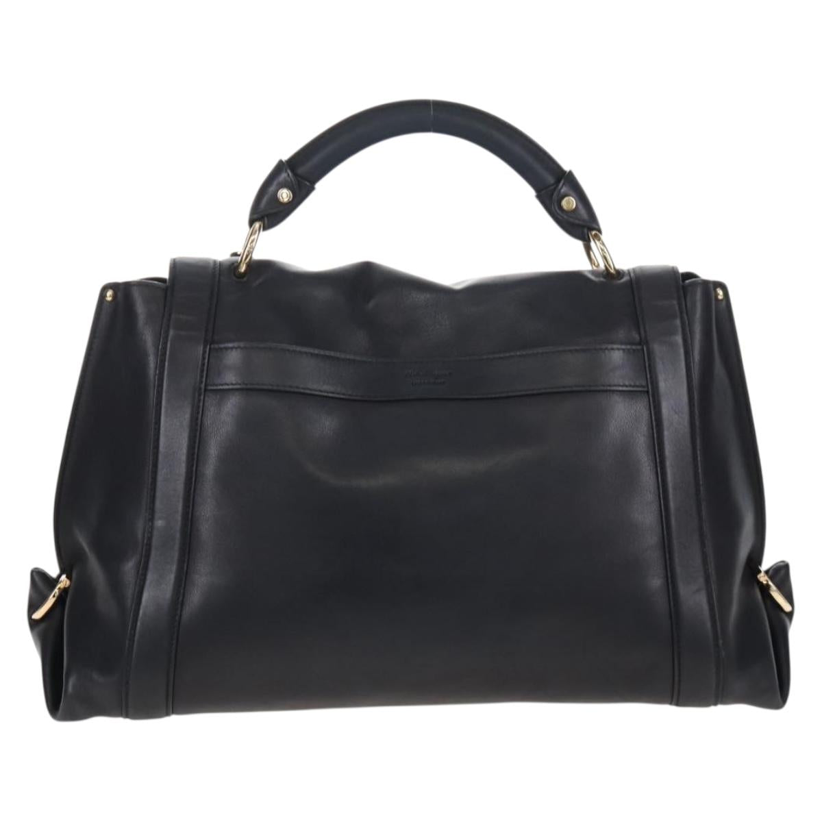 Salvatore Ferragamo Gancini Hand Bag Leather 2way Black Gold Auth 167785V