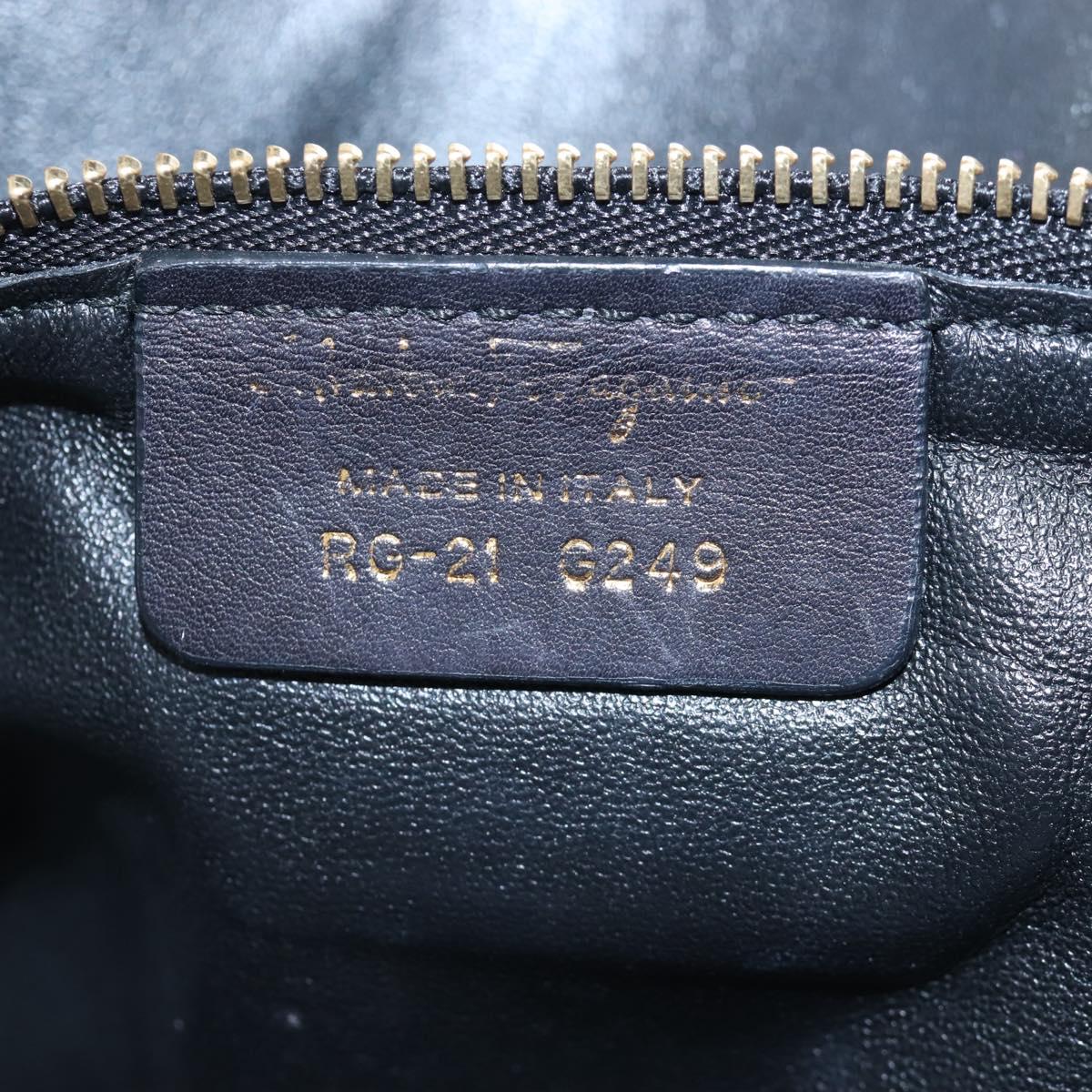 Salvatore Ferragamo Gancini Hand Bag Leather 2way Black Gold Auth 167785V