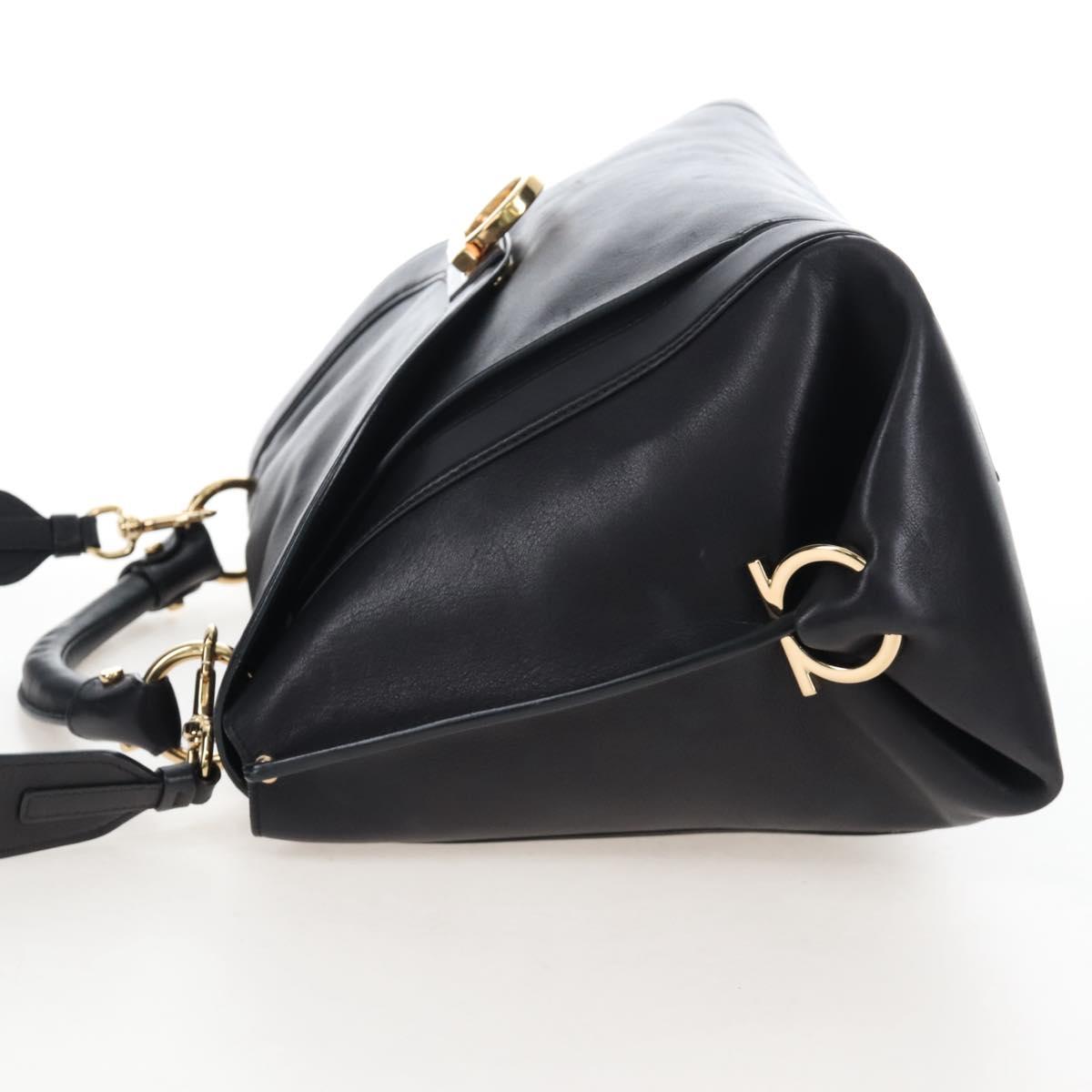 Salvatore Ferragamo Gancini Hand Bag Leather 2way Black Gold Auth 167785V