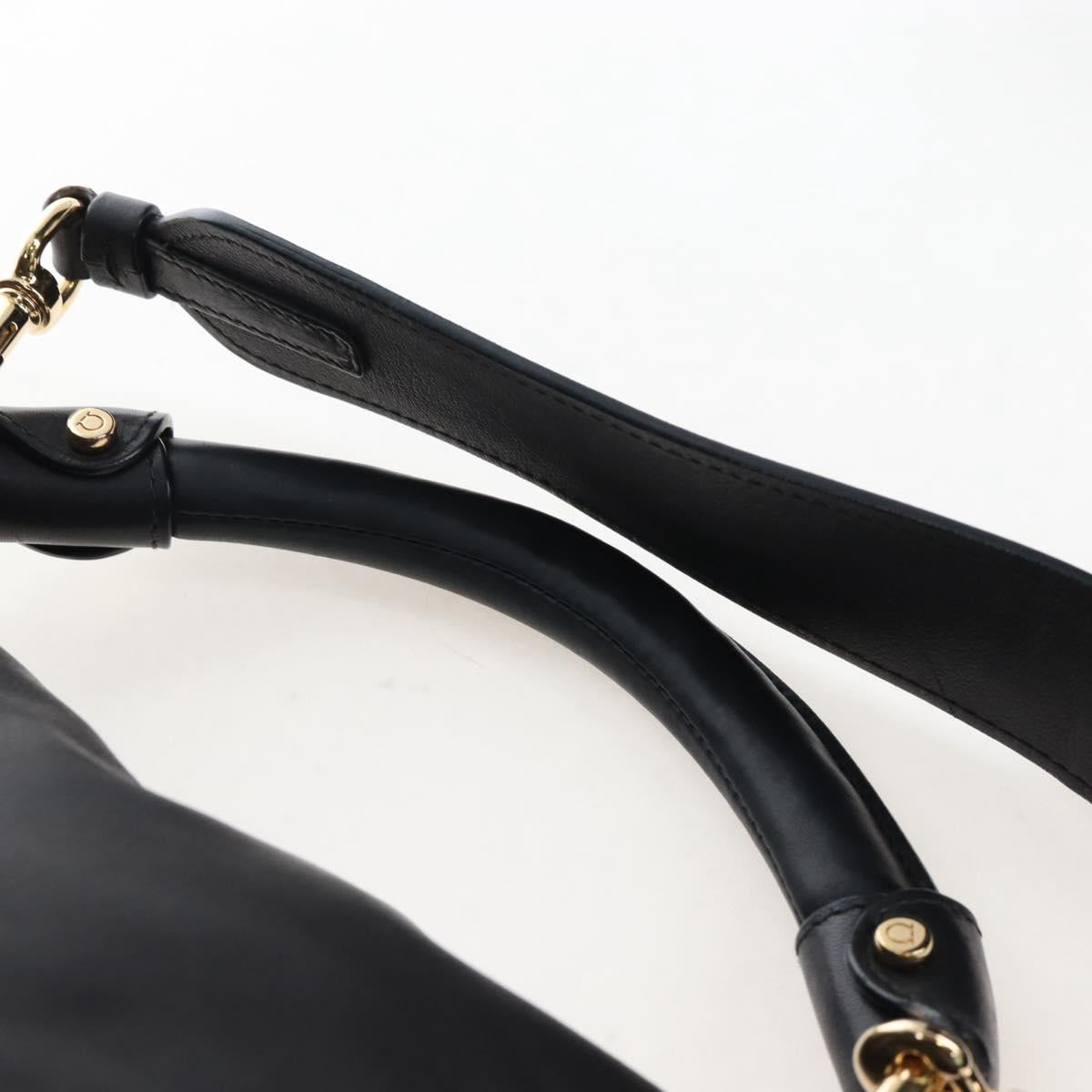 Salvatore Ferragamo Gancini Hand Bag Leather 2way Black Gold Auth 167785V