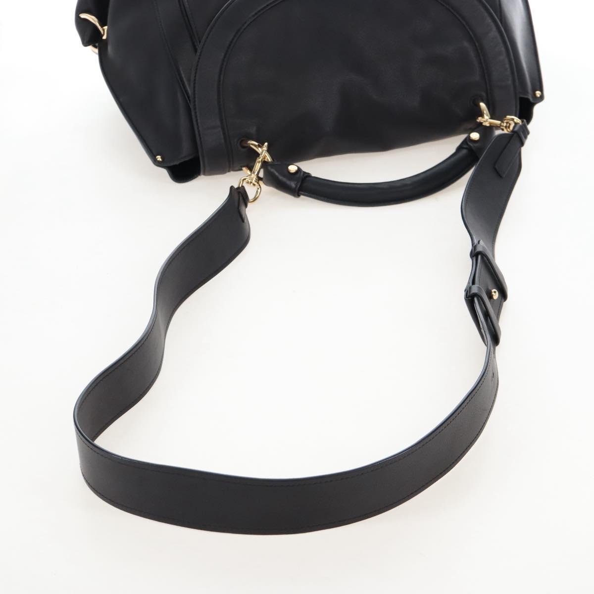 Salvatore Ferragamo Gancini Hand Bag Leather 2way Black Gold Auth 167785V