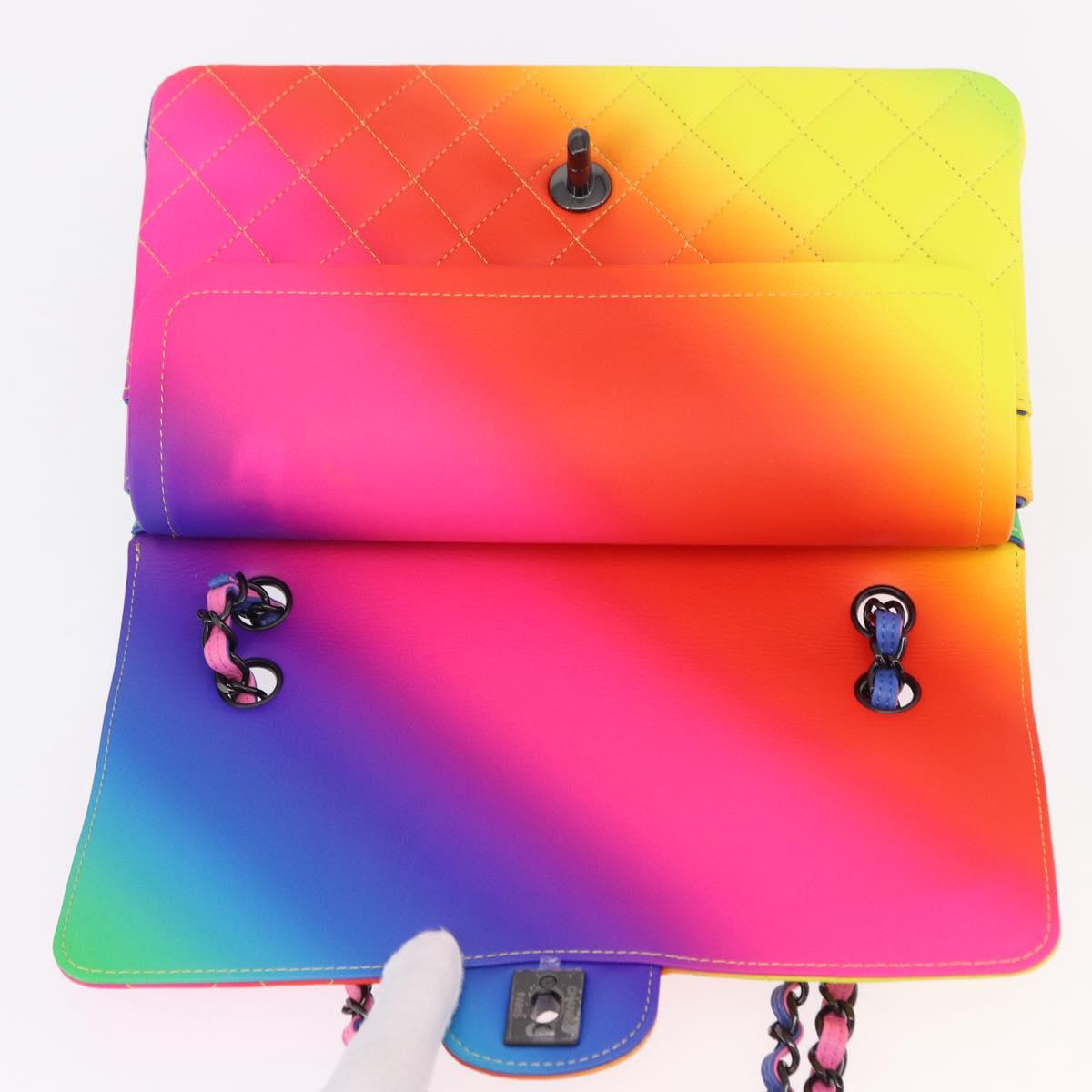 CHANEL Chain Matelasse 25 Shoulder Bag Calf Skin Rainbow CC Auth 167787SM