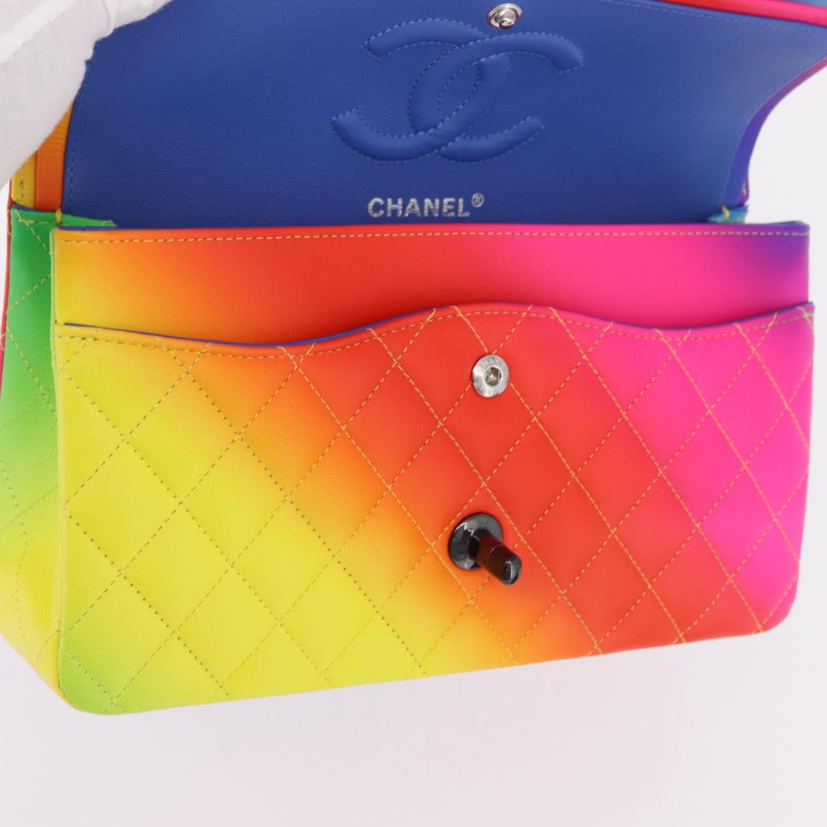 CHANEL Chain Matelasse 25 Shoulder Bag Calf Skin Rainbow CC Auth 167787SM