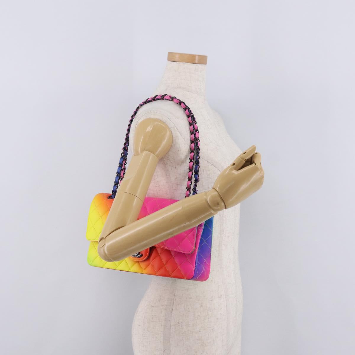 CHANEL Chain Matelasse 25 Shoulder Bag Calf Skin Rainbow CC Auth 167787SM