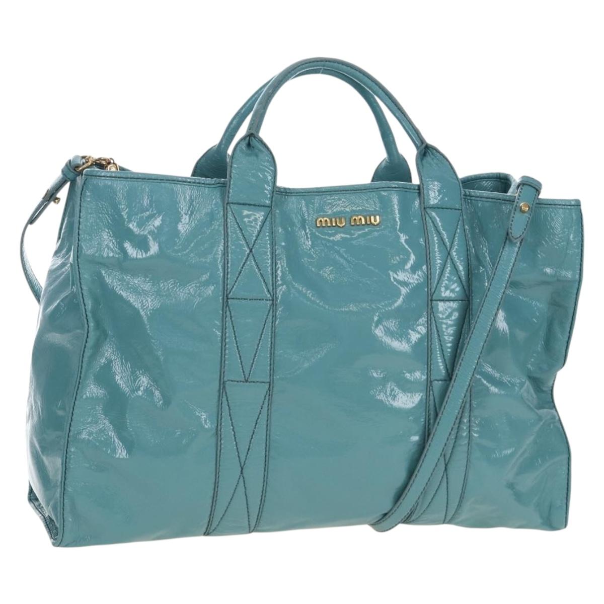 Miu Miu Hand Bag Enamel 2way Turquoise Blue Gold Auth 167794M