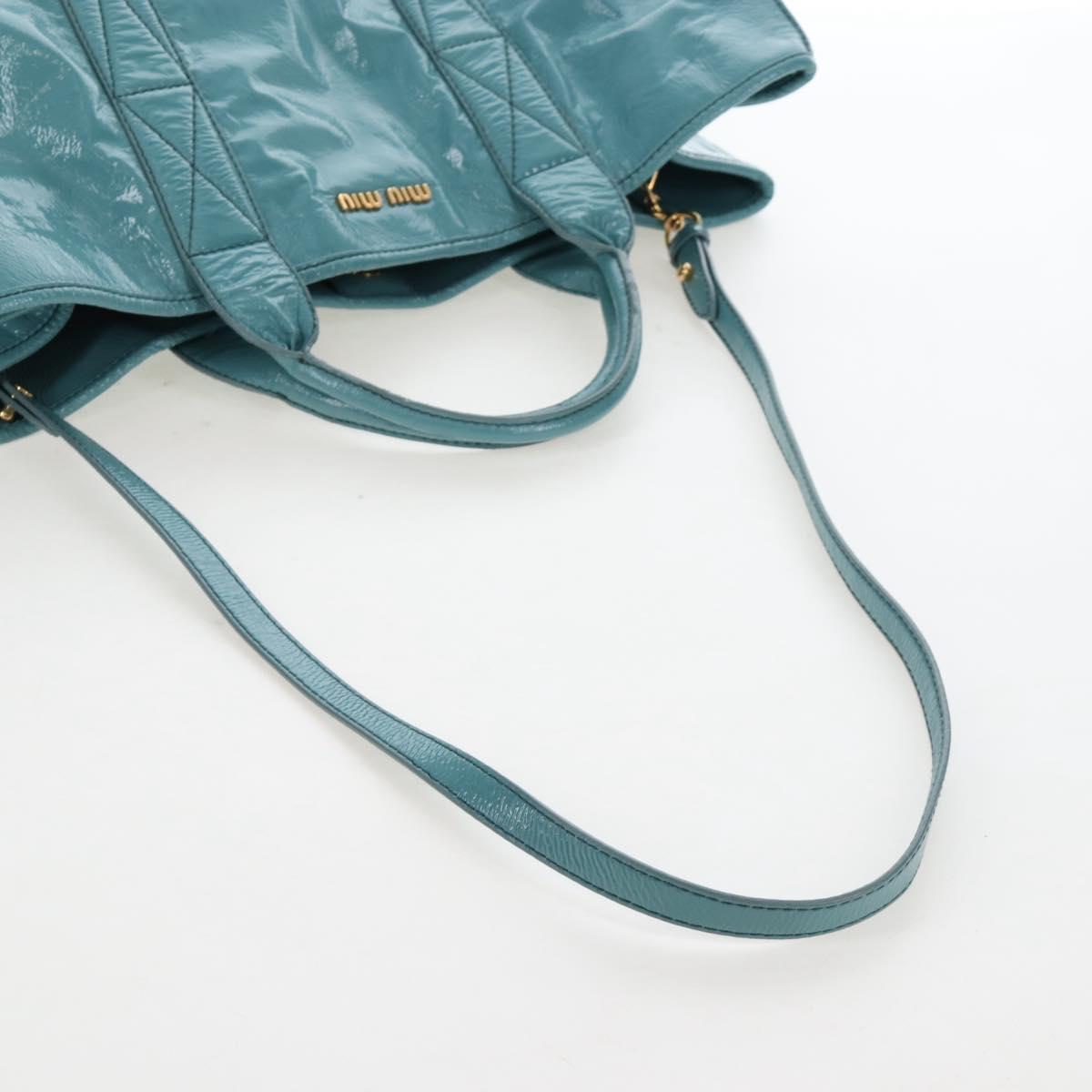 Miu Miu Hand Bag Enamel 2way Turquoise Blue Gold Auth 167794M