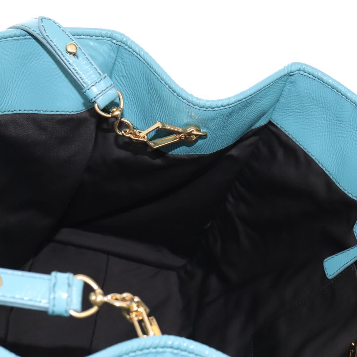 Miu Miu Hand Bag Enamel 2way Turquoise Blue Gold Auth 167794M