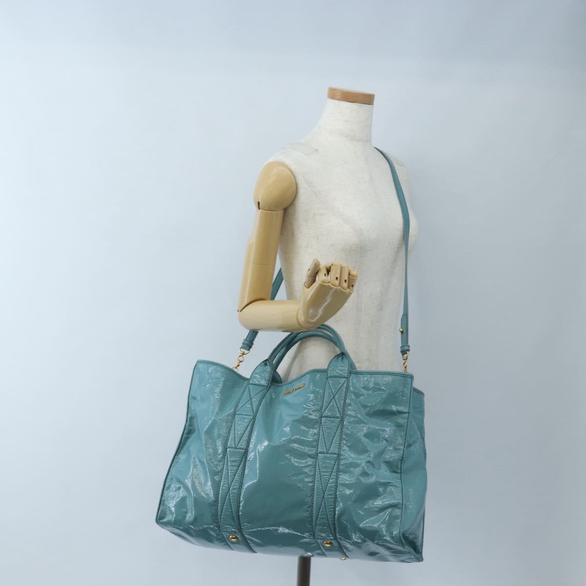 Miu Miu Hand Bag Enamel 2way Turquoise Blue Gold Auth 167794M