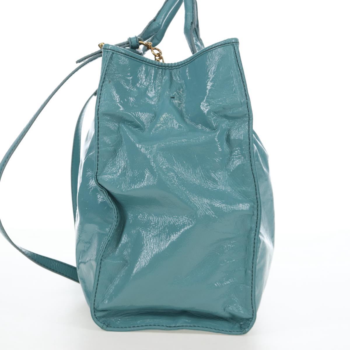 Miu Miu Hand Bag Enamel 2way Turquoise Blue Gold Auth 167794M