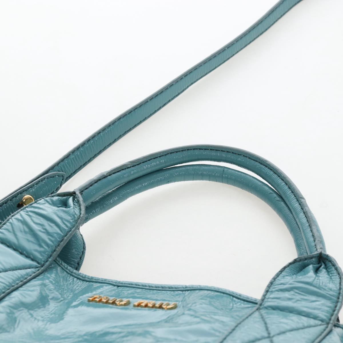 Miu Miu Hand Bag Enamel 2way Turquoise Blue Gold Auth 167794M