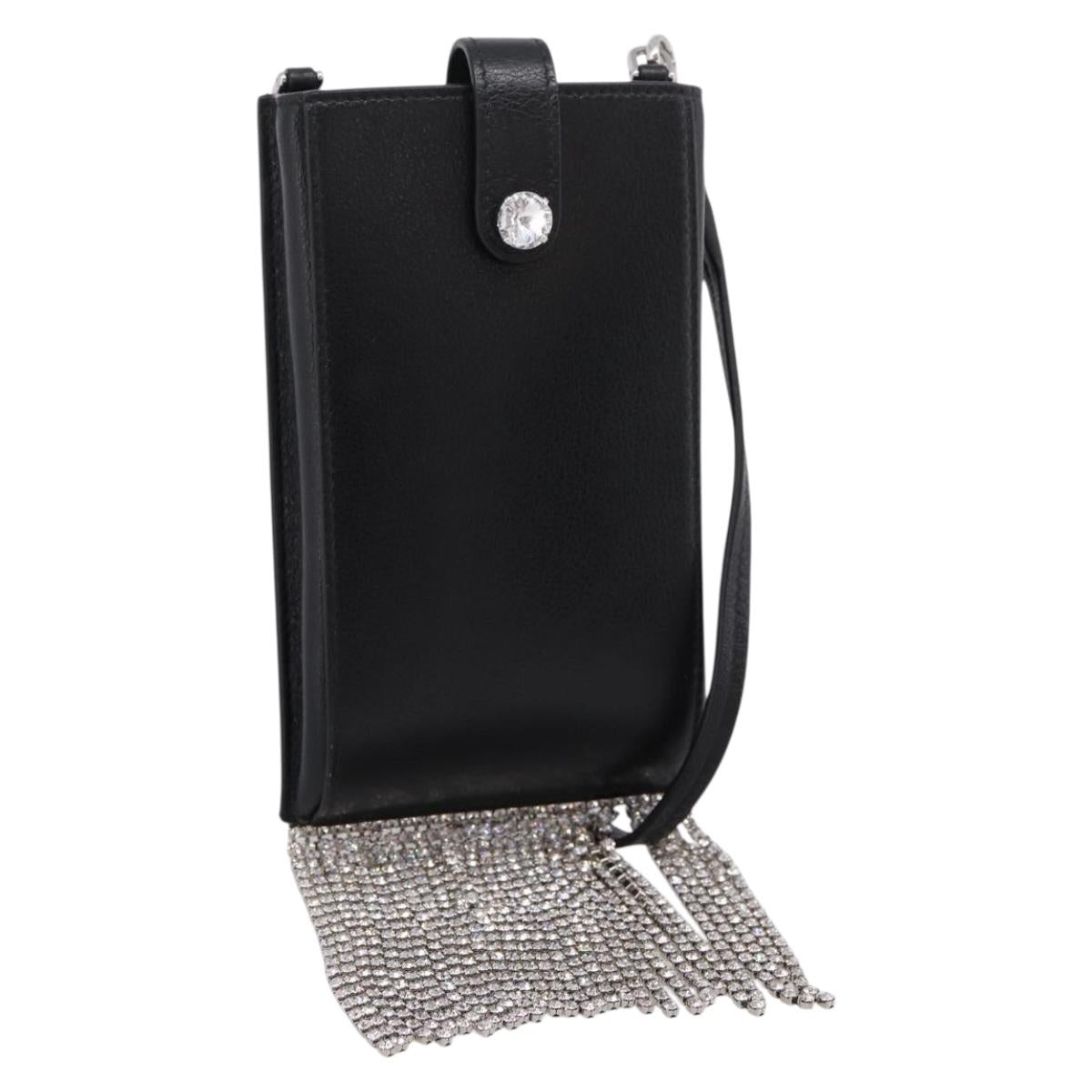 Miu Miu Shoulder Bag Leather Black Silver Auth 167796A