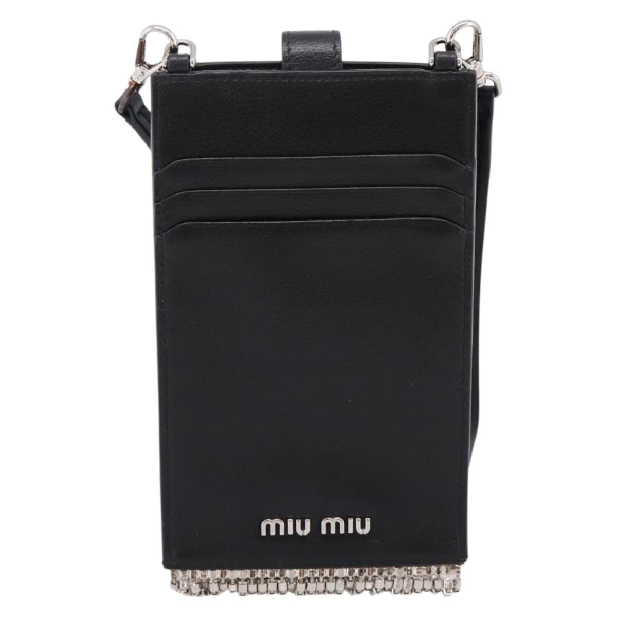Miu Miu Shoulder Bag Leather Black Silver Auth 167796A
