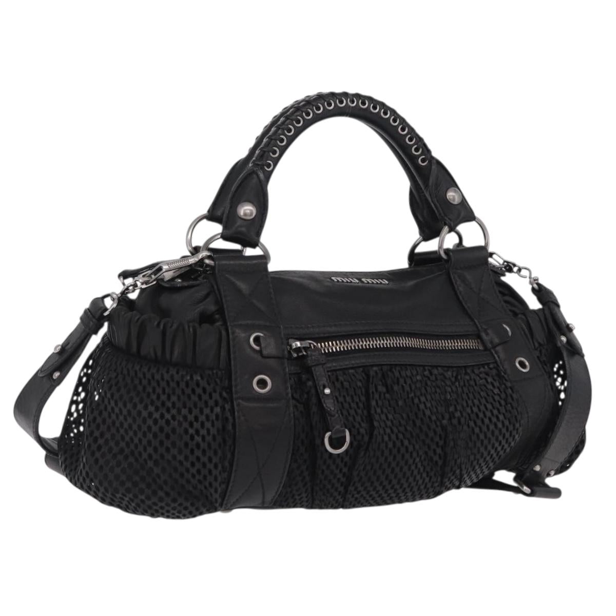 Miu Miu Hand Bag Leather 2way Black Silver Auth 167798M