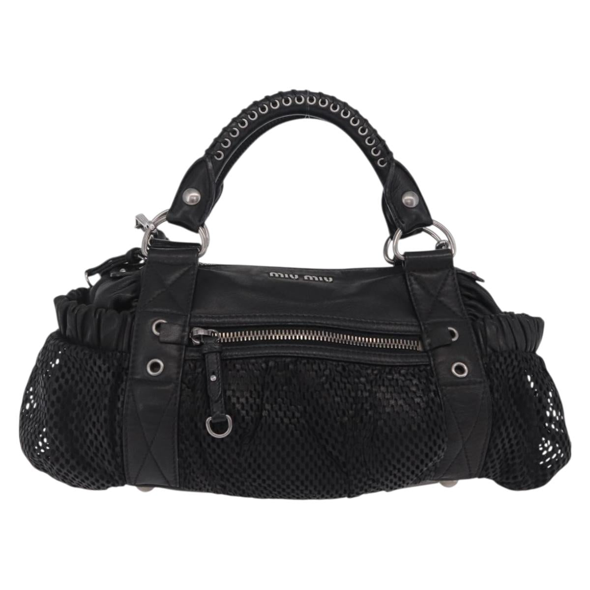 Miu Miu Hand Bag Leather 2way Black Silver Auth 167798M