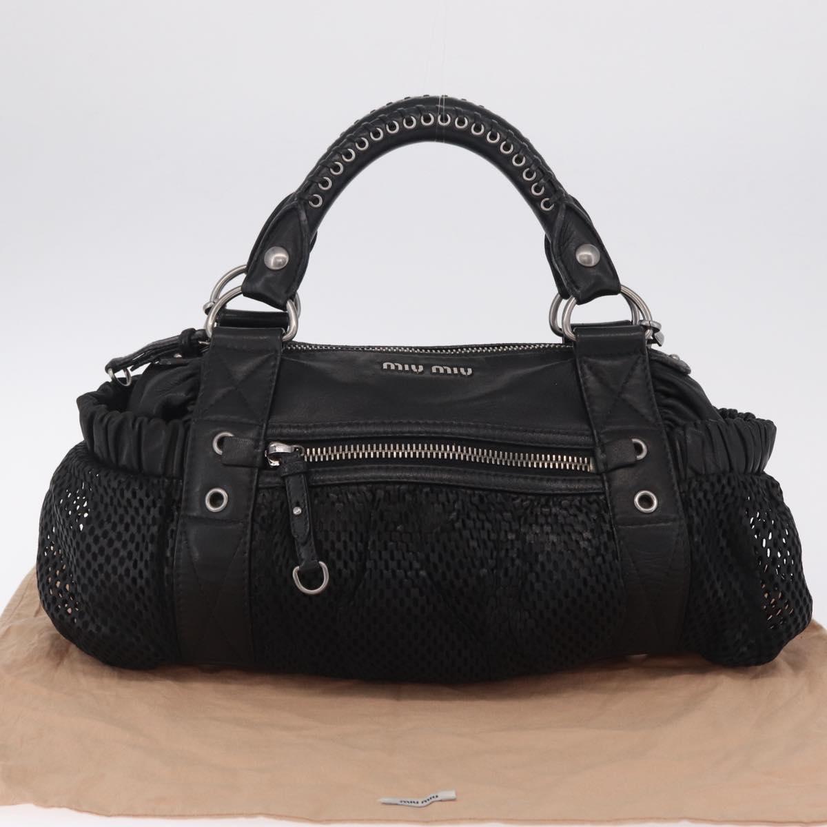 Miu Miu Hand Bag Leather 2way Black Silver Auth 167798M