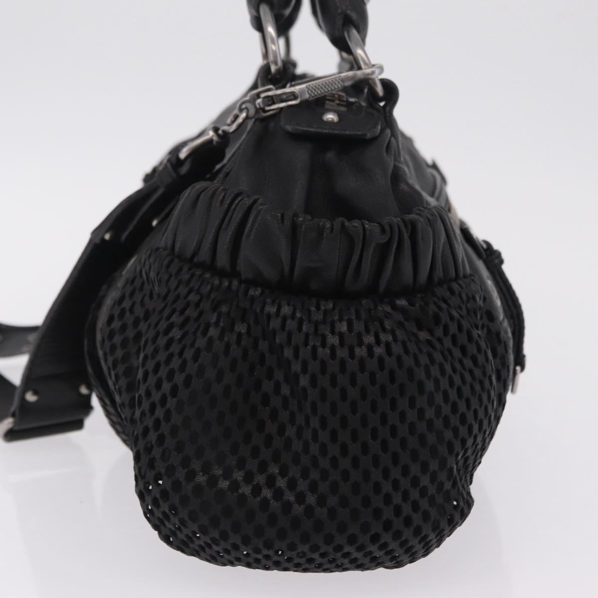 Miu Miu Hand Bag Leather 2way Black Silver Auth 167798M