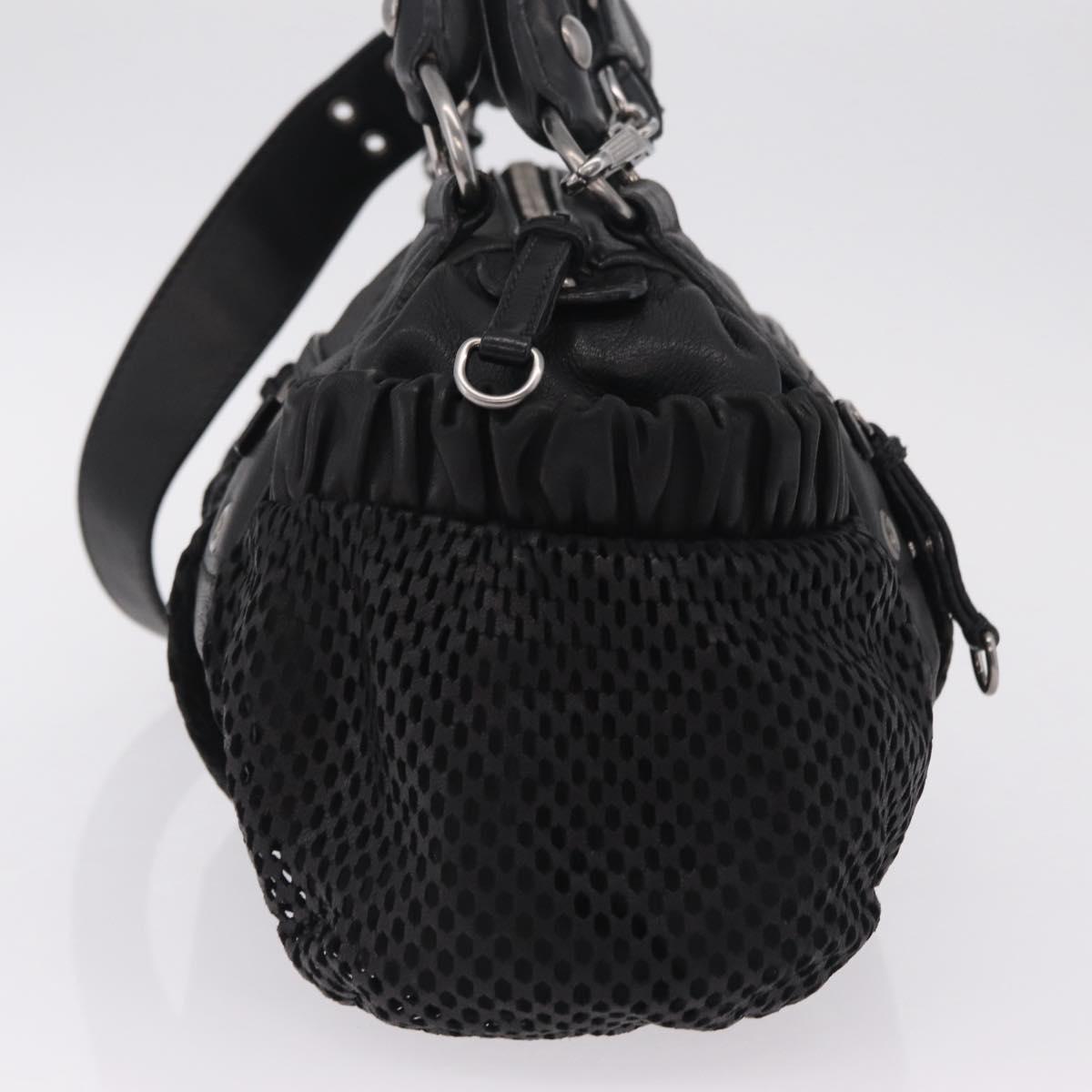 Miu Miu Hand Bag Leather 2way Black Silver Auth 167798M