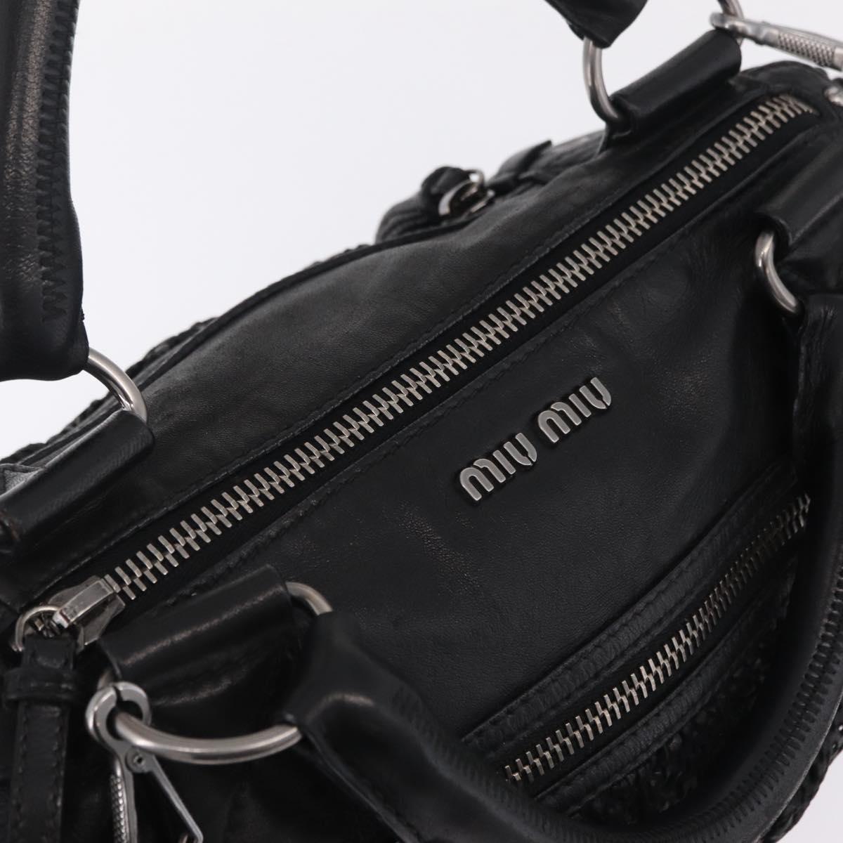 Miu Miu Hand Bag Leather 2way Black Silver Auth 167798M