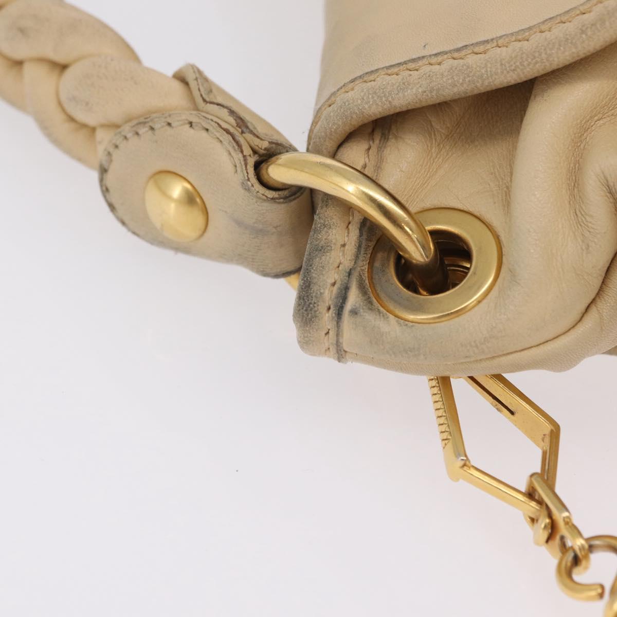 Miu Miu Hand Bag Leather 2way Beige Gold Auth 167799