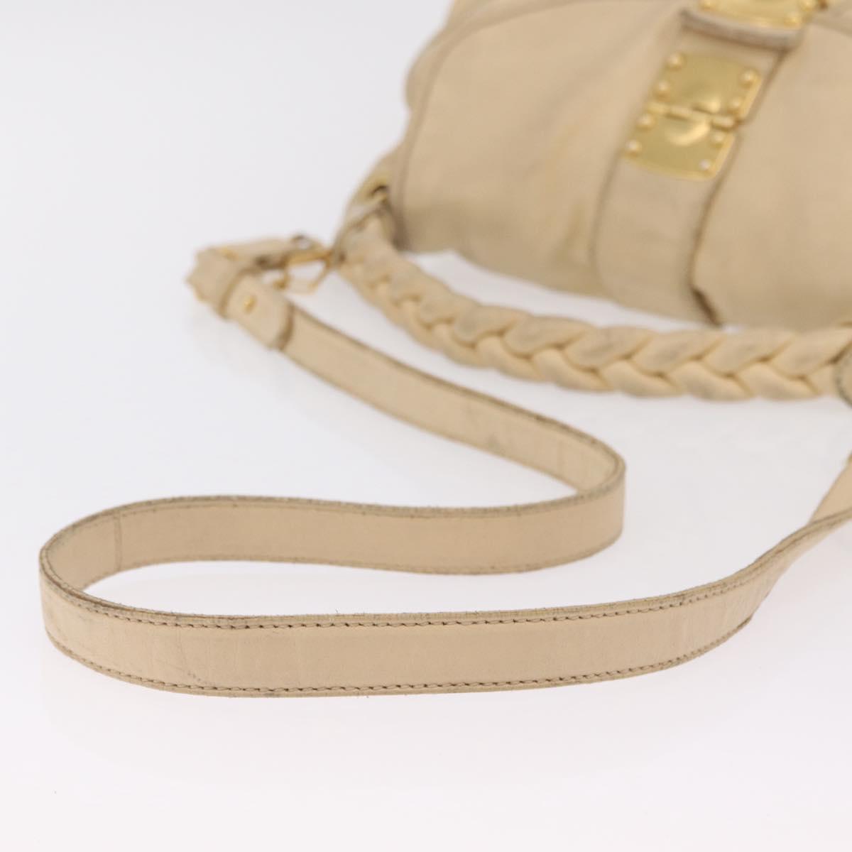 Miu Miu Hand Bag Leather 2way Beige Gold Auth 167799