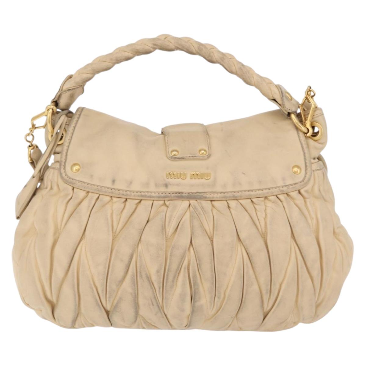 Miu Miu Hand Bag Leather 2way Beige Gold Auth 167799