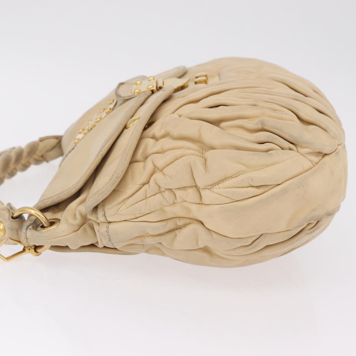 Miu Miu Hand Bag Leather 2way Beige Gold Auth 167799