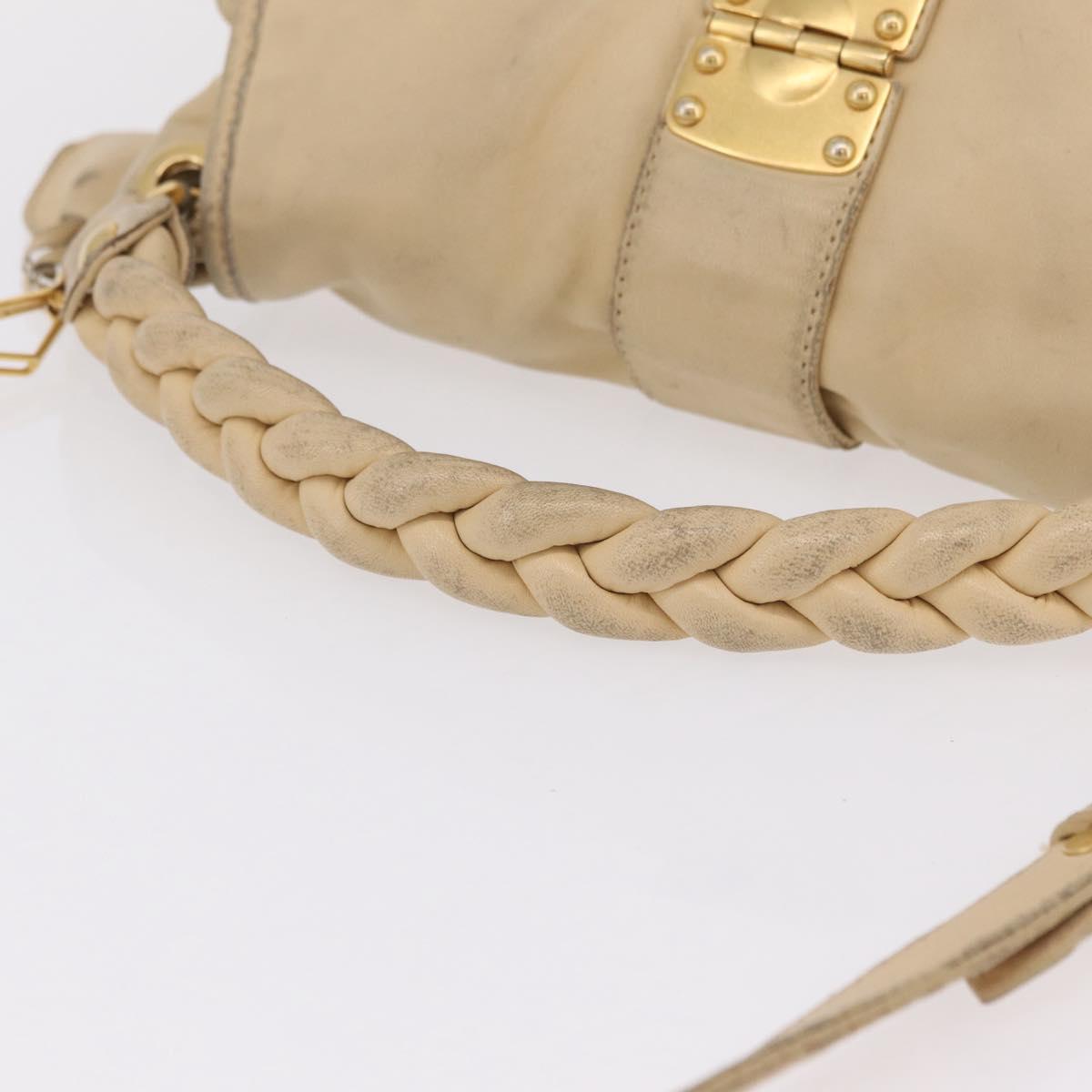 Miu Miu Hand Bag Leather 2way Beige Gold Auth 167799
