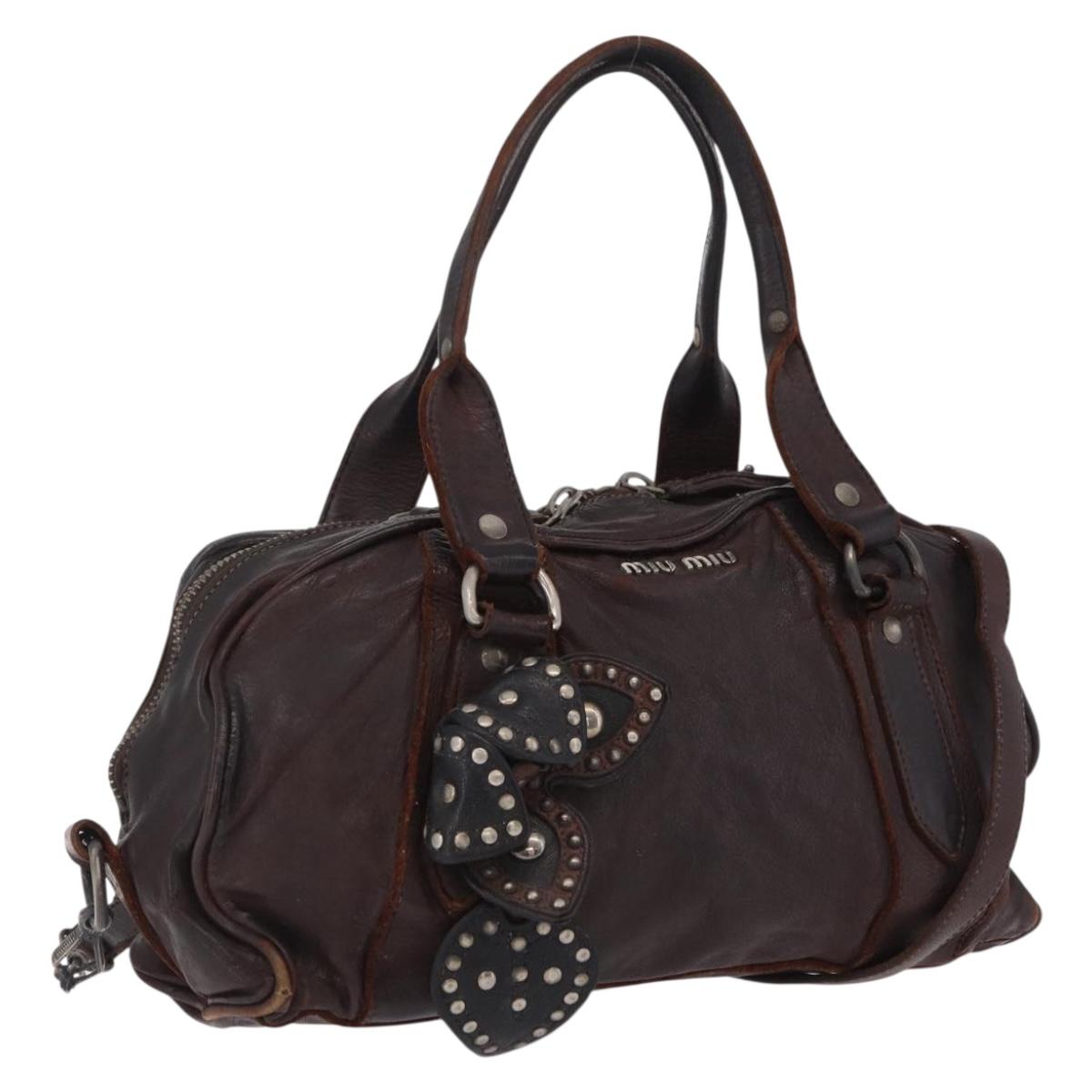 Miu Miu Hand Bag Leather 2way Brown Silver Auth 167800