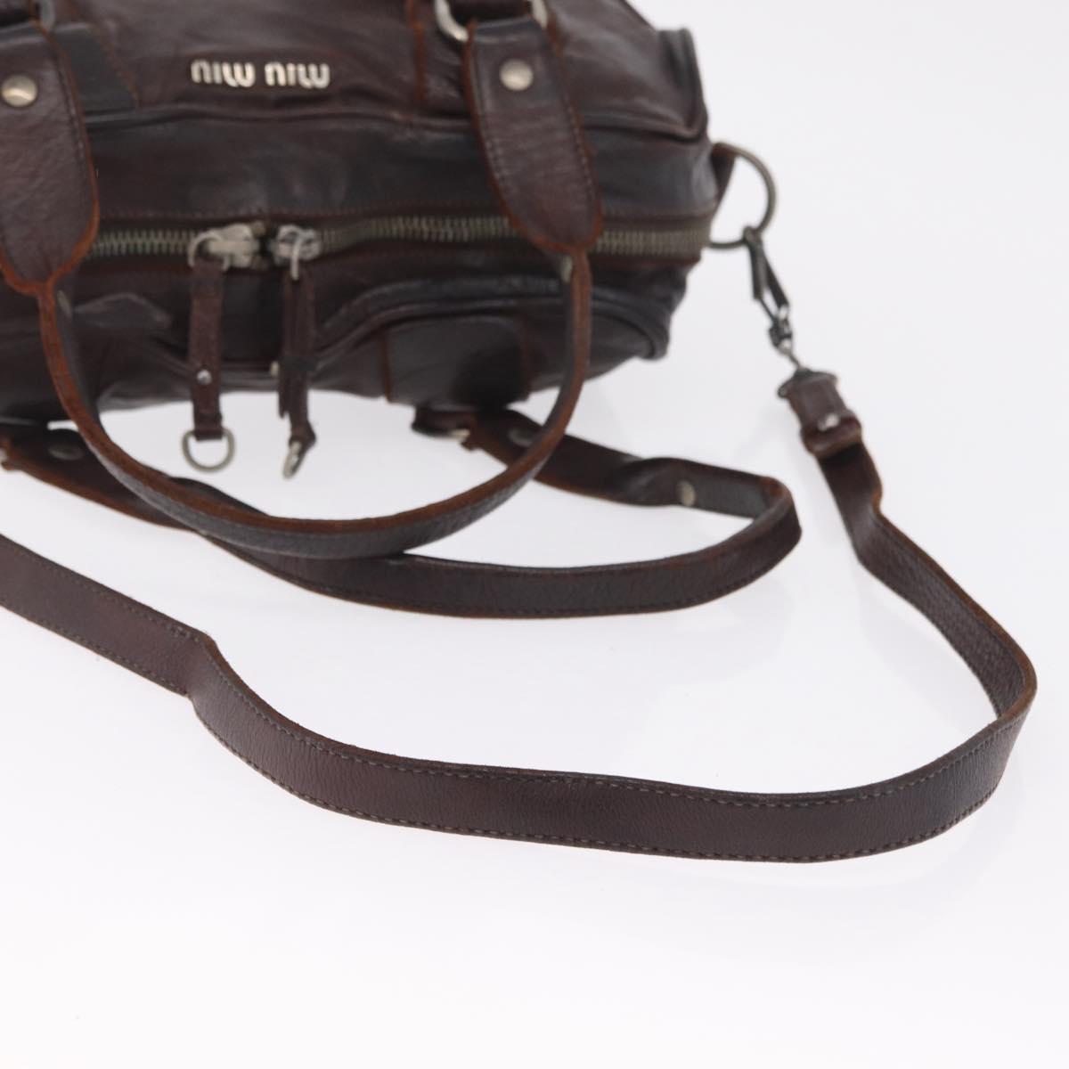 Miu Miu Hand Bag Leather 2way Brown Silver Auth 167800