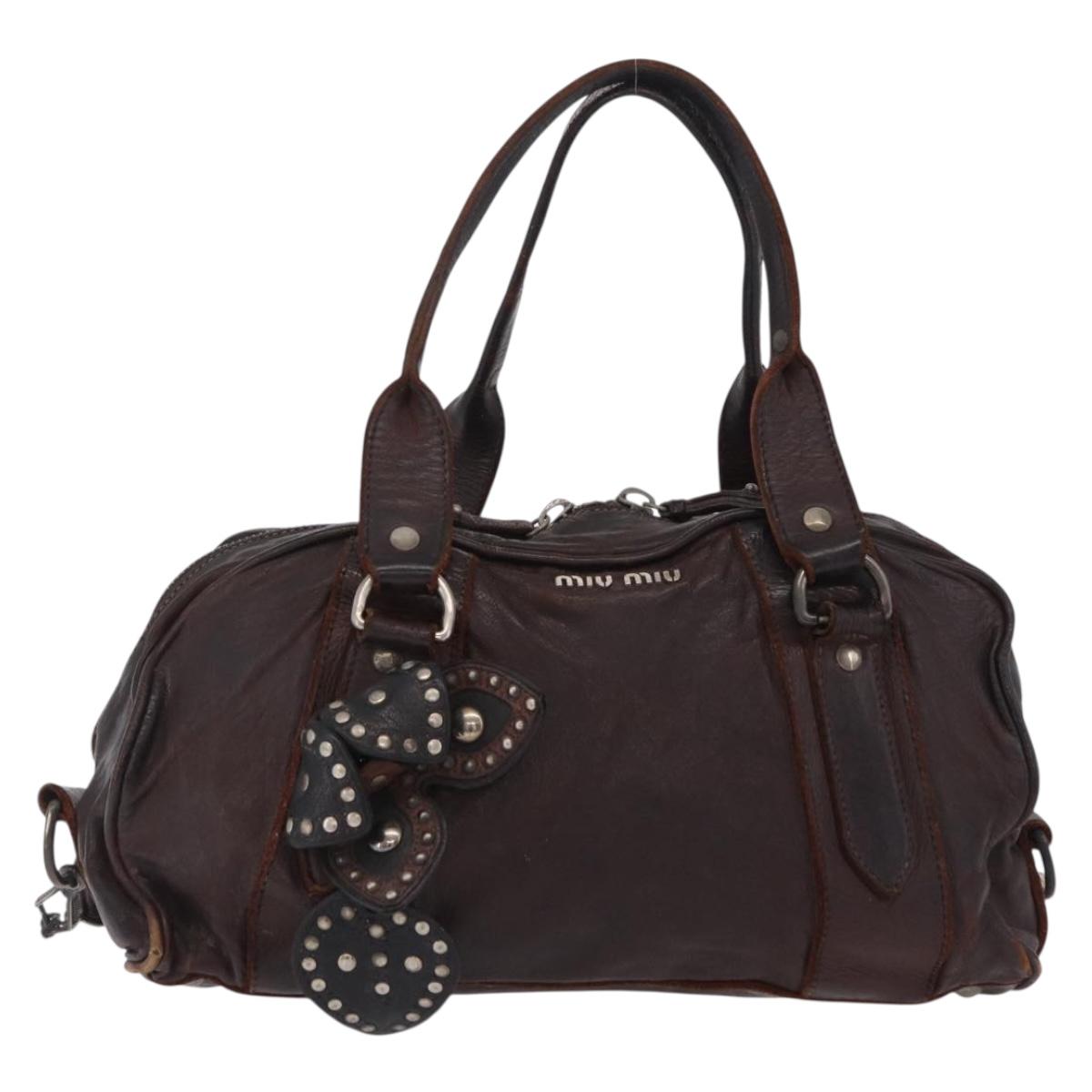 Miu Miu Hand Bag Leather 2way Brown Silver Auth 167800