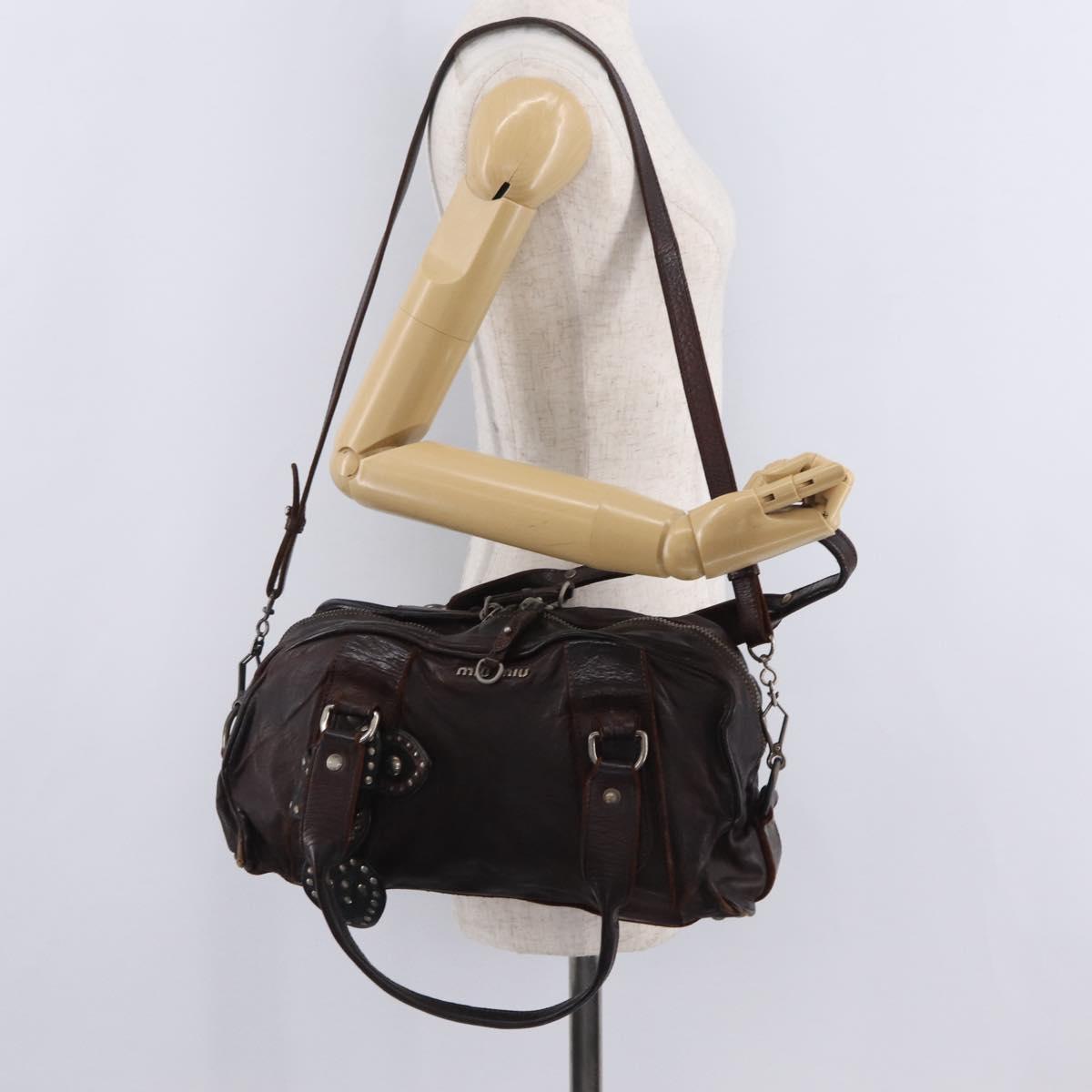 Miu Miu Hand Bag Leather 2way Brown Silver Auth 167800