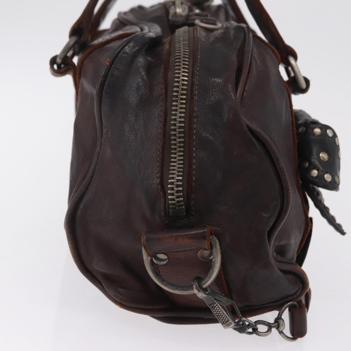 Miu Miu Hand Bag Leather 2way Brown Silver Auth 167800