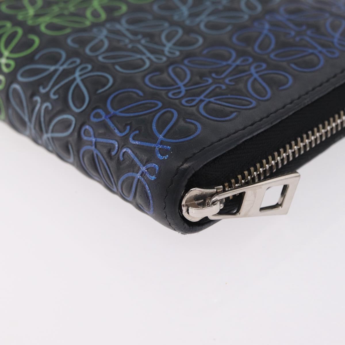 LOEWE Anagram Zippy Wallet Leather Silver Rainbow Auth 167801