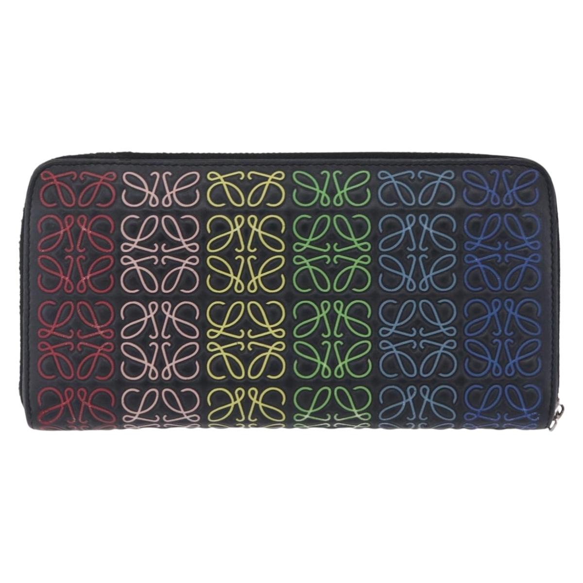 LOEWE Anagram Zippy Wallet Leather Silver Rainbow Auth 167801