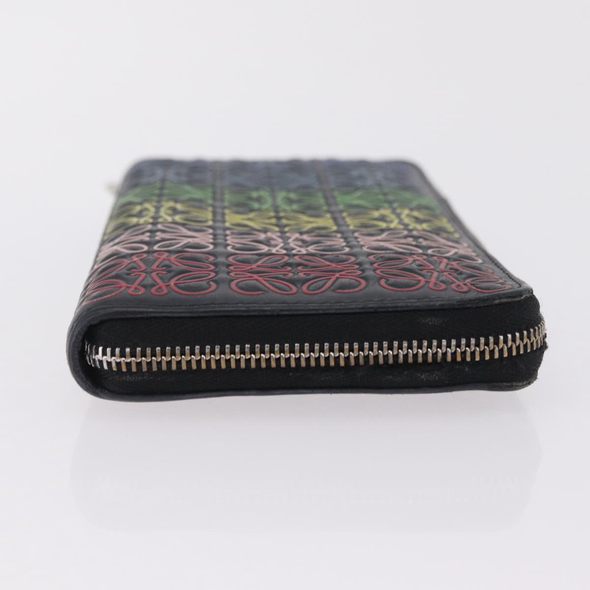 LOEWE Anagram Zippy Wallet Leather Silver Rainbow Auth 167801