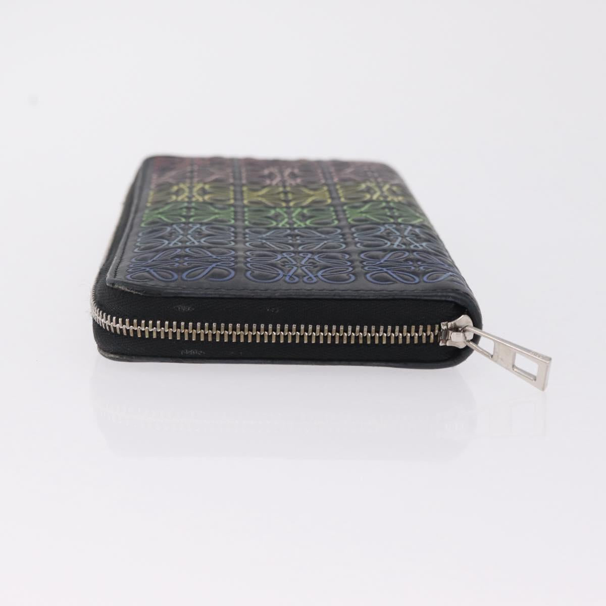 LOEWE Anagram Zippy Wallet Leather Silver Rainbow Auth 167801