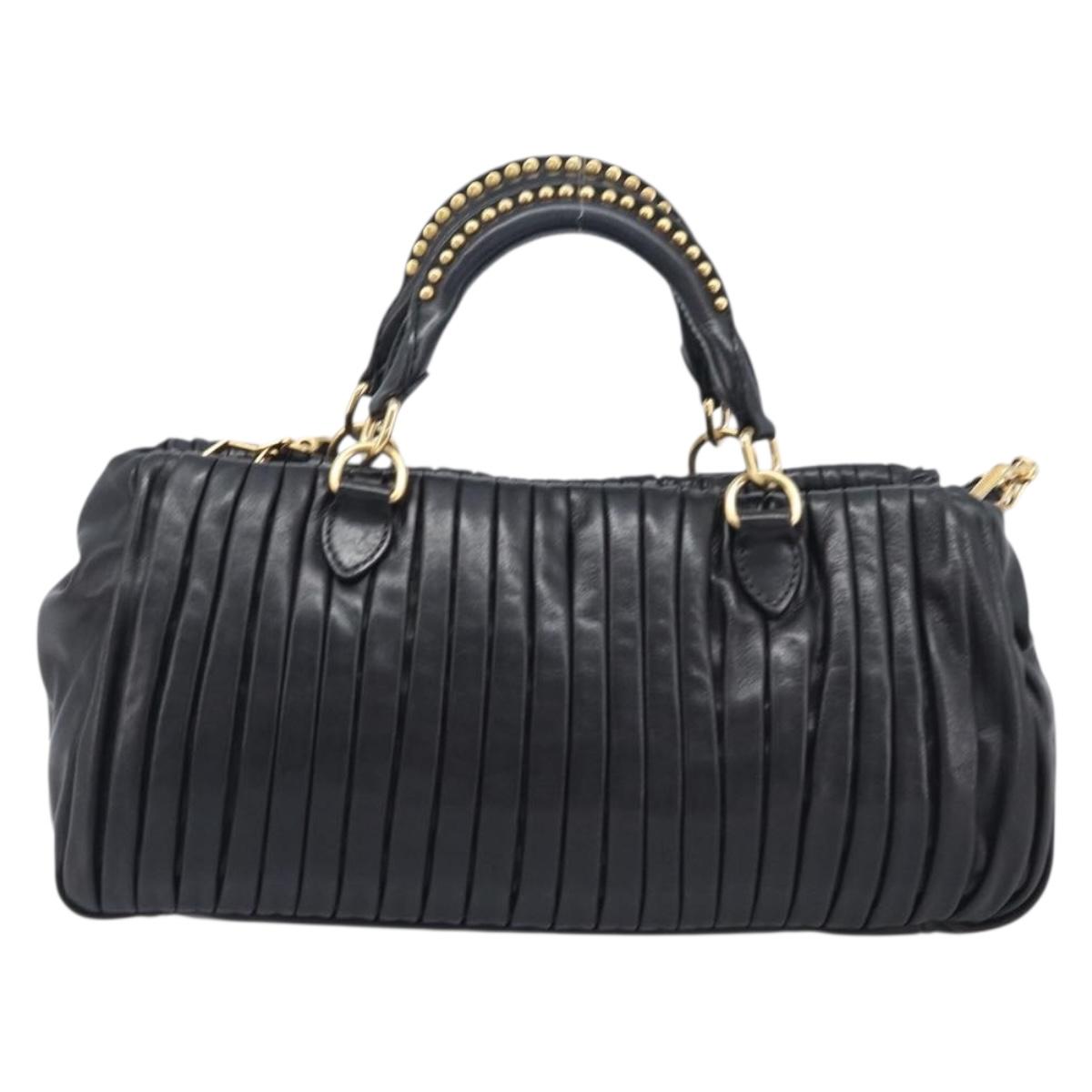Miu Miu Hand Bag Leather 2way Black Gold Auth 167802M