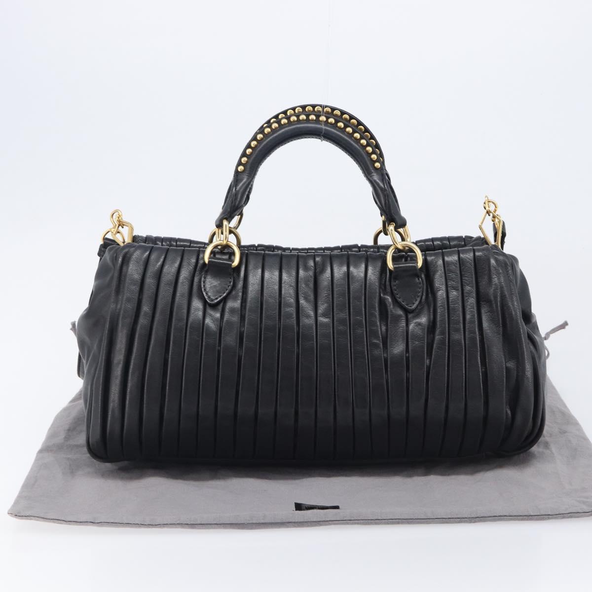 Miu Miu Hand Bag Leather 2way Black Gold Auth 167802M