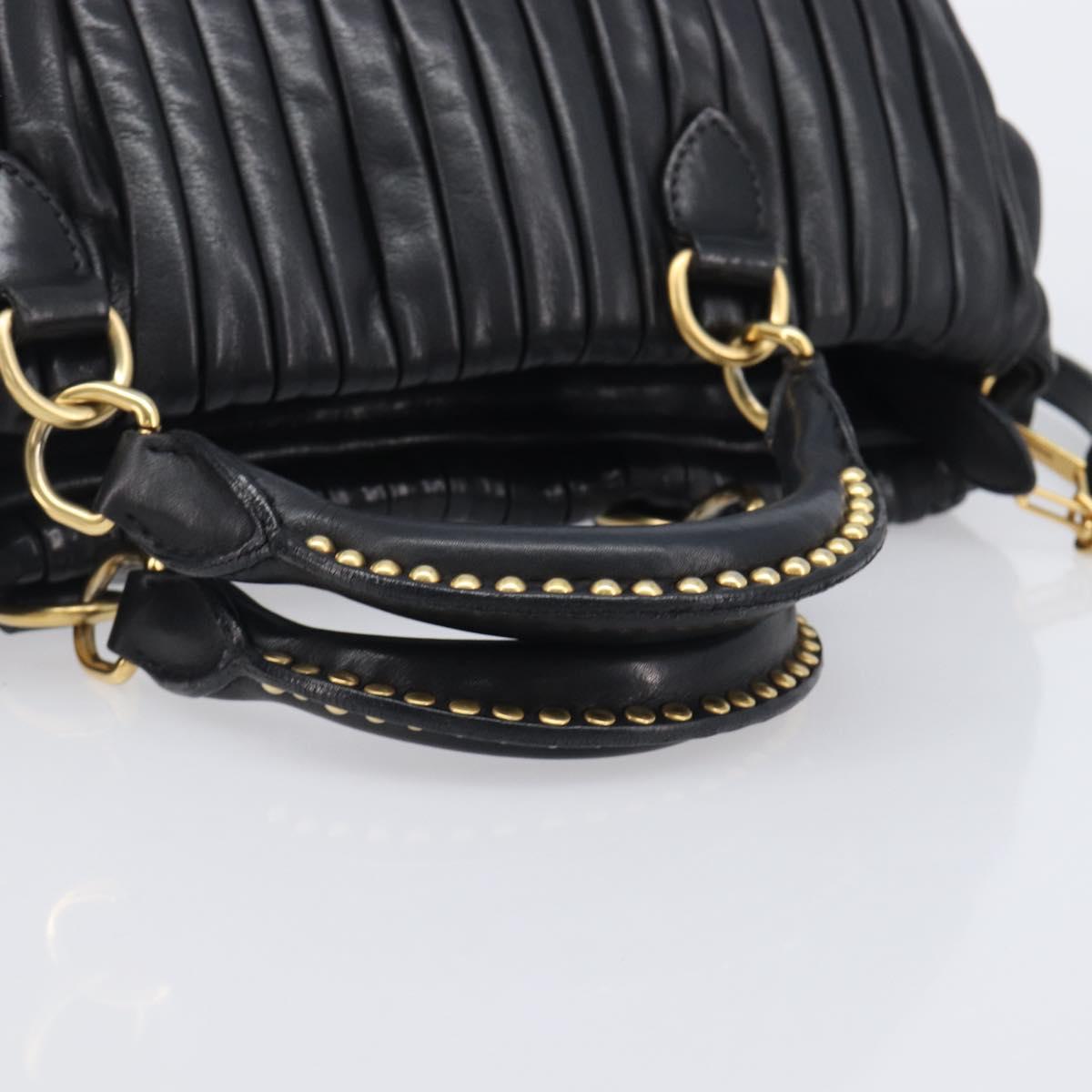 Miu Miu Hand Bag Leather 2way Black Gold Auth 167802M