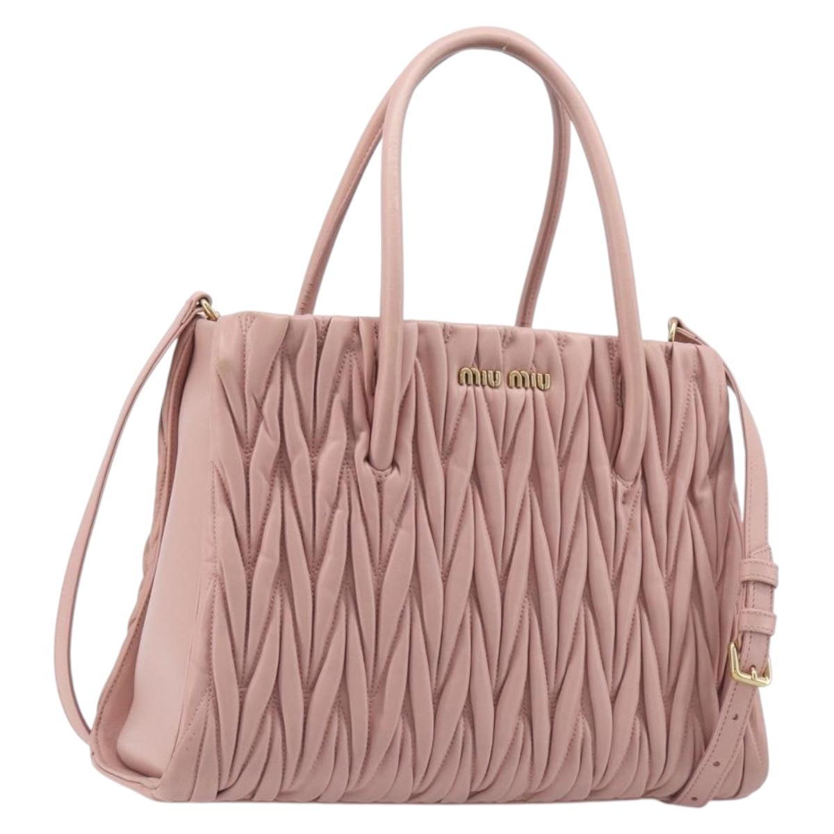 Miu Miu Matelasse Hand Bag Leather 2way Pink Gold Auth 167803M